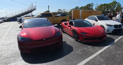 Florida man drag races a Ferrari SF90 against a Tesla Model S Plaid and sets a new personal best time