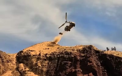 Utah guys turned an old SUV into a homemade helicopter then pushed it off a cliff to see if it'd fly