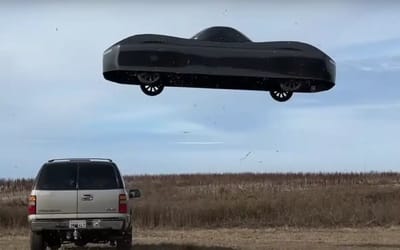 $300,000 electric car can actually fly and demonstrated that by flying over another car on a road in California