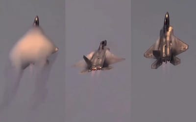 Majestic vapor trail surrounding an F-22 Raptor is a breathtaking sight
