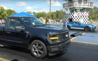 Unlikely Ford F-150 XL beats the odds and pulls off a David vs Goliath drag race victory against powerful Shelby Mustang GT500