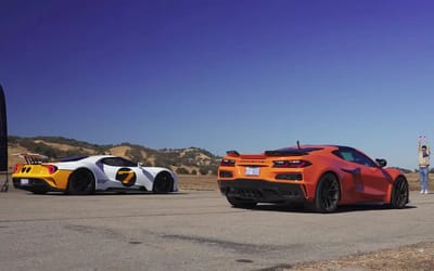 Ford GT vs. Corvette Z06 drag race is neck and neck, ends with two incredible times