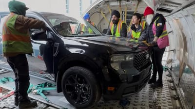 Ford Maverick has to be stuffed inside a Boeing 737 because the yearly boat to customer living in remote Canada village is too late