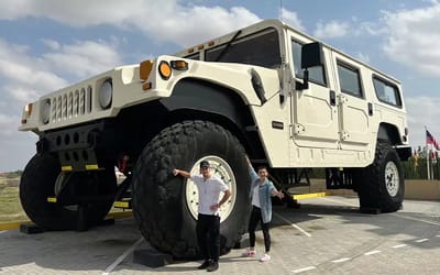 We found a penthouse suite inside the 21-foot tall Giant Hummer you drive from something that looks like a cockpit