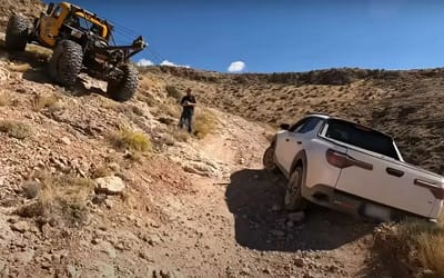 Hyundai stuck in Southwestern terrain in such a precarious position to get it out took the ‘largest recovery ever’ for team