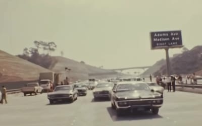 Archive footage shows moment San Diego eight-lane freeway opened in 1972 shaping American travel forever