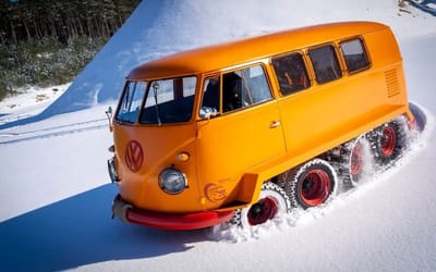 Old VW Kombi campervan transformed into a TANK with tracks