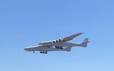 Jaw-dropping footage captures the world’s largest aircraft flying over California, with some saying it looks larger than a football field