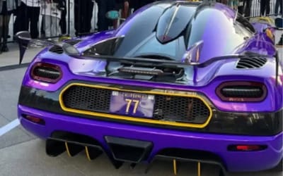 ‘Outrageous’ $3M Koenigsegg Regera pulls up to arena decked in LA Lakers colors but the stunt has led to more questions than answers