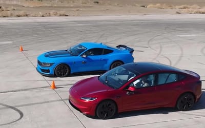 tesla-model-3-ford-mustang-dark-horse-race