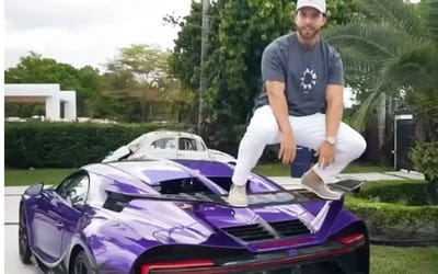 American tried squatting on a Bugatti Chiron Pur Sport's rear wing and it ends exactly as you'd expect