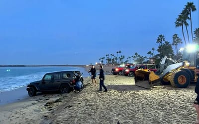 Confident Jeep Wrangler driver in California had to be rescued from the Pacific Ocean