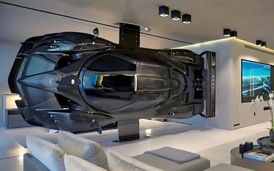 Pagani Zonda Revolucion lifted by crane to Miami condo to be a room divider