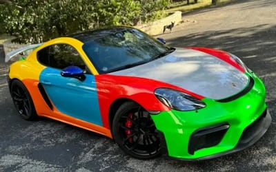 Owner created their own Porsche Harlequin Cayman GT4