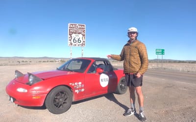 California YouTuber who is living out of America's smallest cars has taken it on a road trip on the most famous road and says it feels like a movie set