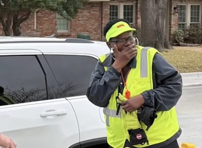 Texas dads surprise much-loved school crossing guard with a new car after her old car breaks down