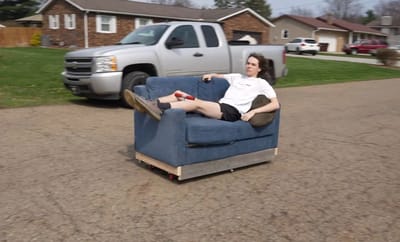 Ohio man sick of waiting for food deliveries built a drivable electric couch but then gets stopped by cops who have a lot to say