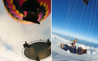 Footage of 10,000ft skydiving trampoline leaves viewers astonished