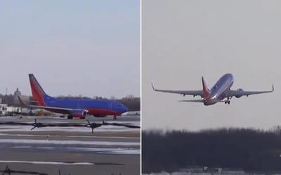 Southwest Airlines 737-700 performs full-power takeoff and stunning low wing wave