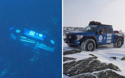 Divers race to rescue modified Ford F-150 that fell through the ice in Canada