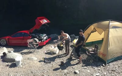 Japanese car collector took his $3 million Ferrari F40 on a camping trip in a secluded creek