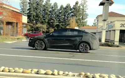 An apparent Tesla Model Y Juniper prototype was spotted driving around California