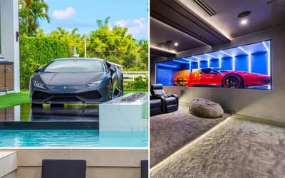 This $20m Miami supercar-themed mansion comes with a Ferrari movie theater and a Lamborghini pool