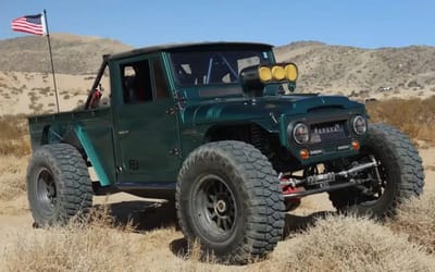 Toyota FJ45 Land Cruiser pickup fitted with NASCAR engine to give it a real American edge