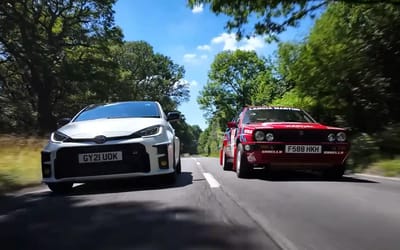 'Fake' rally car Toyota Yaris GR takes on a real classic Lancia Delta Integrale in epic rally test