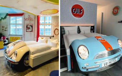 This unique motor-hotel has beds made from cars and an outside view beyond your wildest dreams