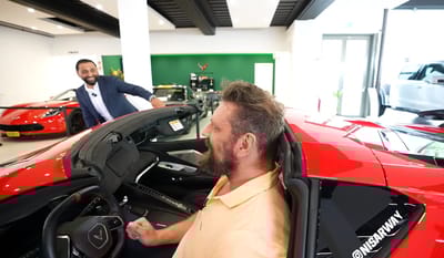 World's tallest bodybuilder tries Mustang, Corvette and others in dream muscle car hunt and has some issues