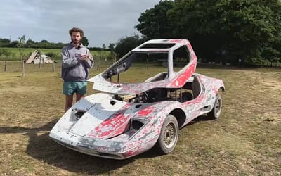 Man flips his abandoned 1980s supercar to see underneath and the damage ends up being worse than he expected