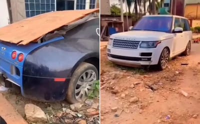 Nigerians confused as Bugatti and other luxury cars are spotted abandoned in compound