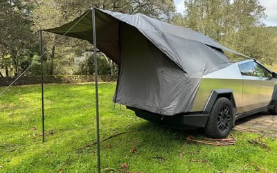 Cybertruck owners are taking delivery of tent attachment and setting it up