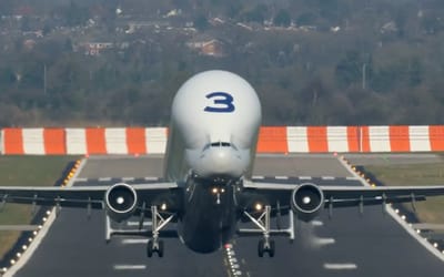 Head-on footage of Airbus Beluga taking to the skies doesn't look like it should be physically possible