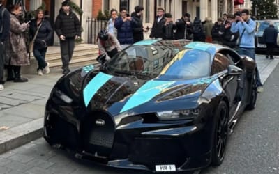 1-of-1 Bugatti Chiron SS 'Le Diamant Nior' spotted in the wild and owner even has a custom Bugatti watch to go with it