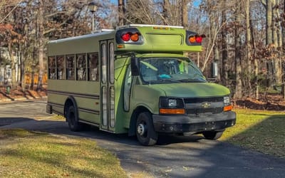 This old school bus was gutted and then turned into a brilliant off-grid home