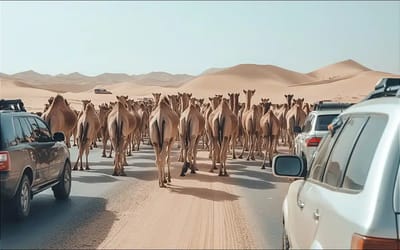 Incredible images show herd of camels crossing highway in Oman causing traffic chaos