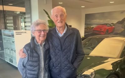 Elderly UK couple celebrate their 70th wedding anniversary by picking up their first Porsche at age 92