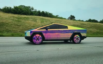 Cybertruck with hologram wrap spotted making it look even more futuristic