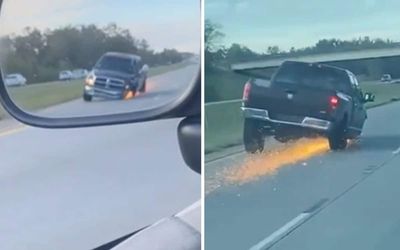 Ram 1500 driver filmed tearing down highway on 3 wheels