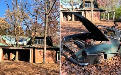 Deserted mansion in the woods found with stunning abandoned car outside