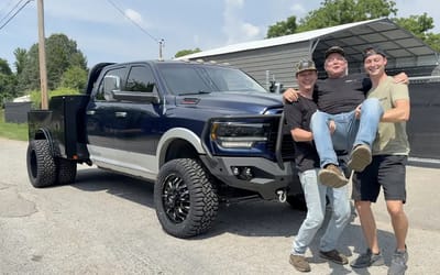 Sons joked about scrapping their dad's wrecked Dodge RAM truck only to fix it and surprise him with it
