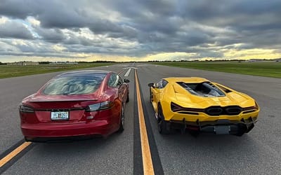 Someone pitted the Tesla Model S Plaid against a Lamborghini Revuelto in a drag race and there was a clear winner