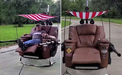 Man creates drivable armchair that has a flamethrower attached