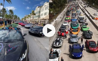 Car enthusiasts line streets of Miami with $50M worth of supercars