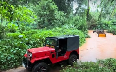 55-year-old Mahindra C3JB jeep rescues truck from river