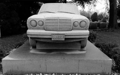 Full-size Mercedes-Benz granite tombstone marks a brother’s pledge