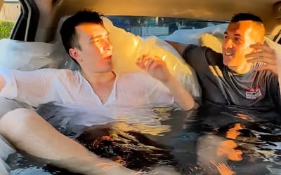 Friends take their car out for a spin in a real-life carpool