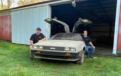 Guys attempt to start DeLorean with just 977 miles and has been off the road for 18 years